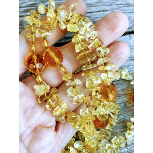Vintage Amber Glass Beads Citrine Chips Necklace - Picture 5 of 10